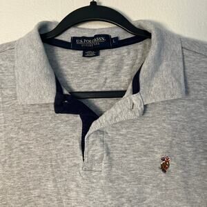U.S. POLO ASSN Luxury Feel Short Sleeve Gray Polo with Full Color Logo Mens Lrg